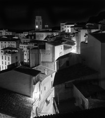 Vilella Baixa, cityscape by night, B&W