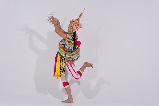 Asian woman in traditional costume of Southern Thailand. Nora dance show.