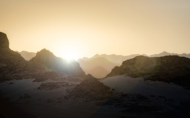 Fototapeta premium sunset evening in the mountains in the desert of Egypt