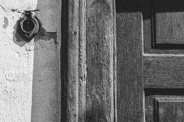 Detail of old wooden door from mill, Black and White