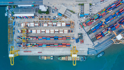Cargo container in factory harbor at industrial estate for import export around in the world, Trade...