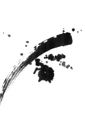 Chinese style. Ink black and white abstraction. Stains, blots, strokes. The image is a semicircle, a rounded line, in a circle. Brush stroke.