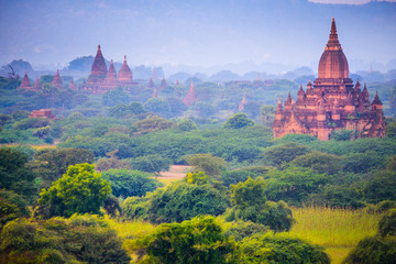 Bagan, Myanmar temples in the Archaeological Park, Burma. Sunrise