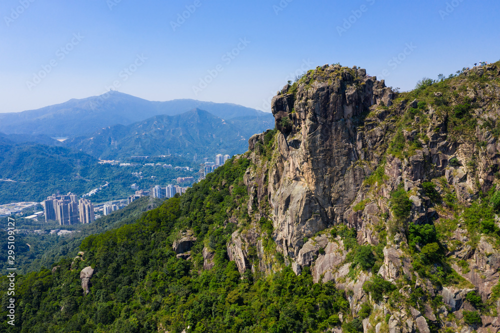 Sticker Drone fly over Hong Kong lion rock mountain