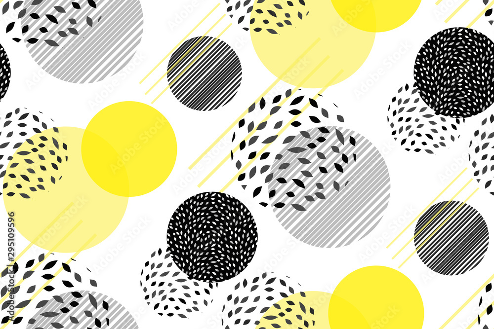 Wall mural vector circles abstract seamless pattern background. art dots modern template with bright yellow ele