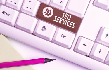 Word writing text Seo Services. Business photo showcasing suite of techniques and procedures to...
