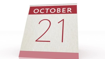 October 21 date. calendar change to October 21 animation