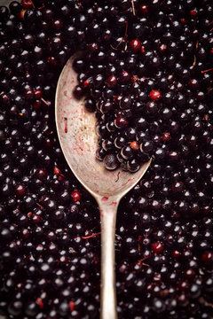 Elderberries with large spoon 
