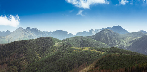 Panorama of Tatra Mountains - summits with names visible from Kopieniec Wielki near Zakopane - obrazy, fototapety, plakaty