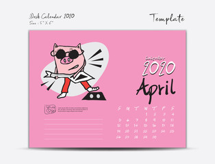 Calendar 2020 template with Cute Pig vector illustration, April, Chinese desk calendar 2020, Lettering calendar, hand drawn pigs cartoon Can be used for postcard, gift card, banner, poster, flyer