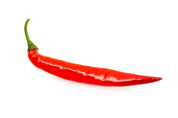 Closeup image of red hot chili cayenne pepper isolated at white background. Spicy natural food.