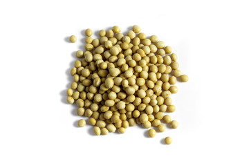 a pile of dried soybeans on white background