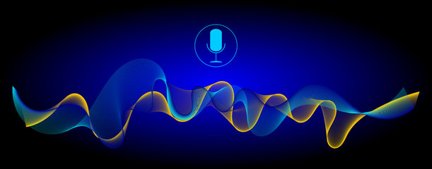 Voice Recognition with a microphone and soundwaves - illustration