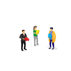 People with puzzle elements. Collaboration. Vector illustration