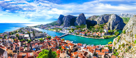 Landmarks of Croatia - impressive Omis town surrounded with gorges, over Cetina river