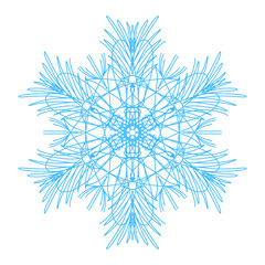 Snowflake sketch icon isolated on white background. Hand drawn mandala. Swirl blue icon for infographic, website, design or app.