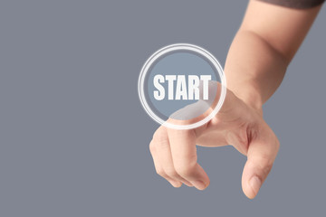 Hands touching button screen interface global connection customer networking