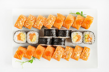 tasty sushi on the white background