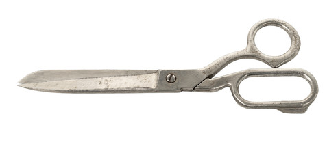 Top view of old scissors isolated on white