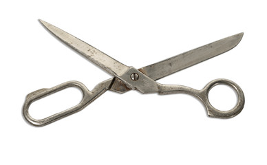 Top view of old scissors isolated on white