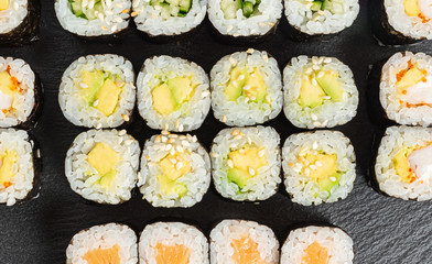 tasty sushi on the white background