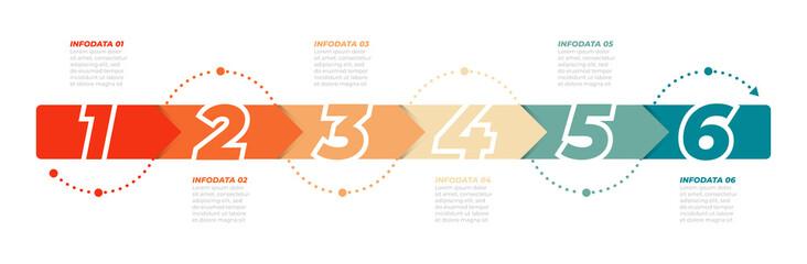Timeline infographic template. Business concept with 6 options, steps, arrows. Can be used for workflow diagram, info chart, presentations. 