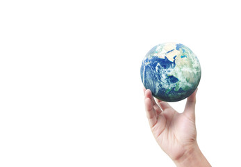 Globe ,earth in hand, holding our planet glowing. Earth image provided by Nasa