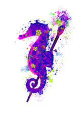 Obraz premium beautiful brightly colored purple seahorse on a white background on a brush for painting