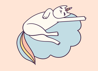 Fototapeta na wymiar Cute cartoon character cat unicorn, funny vector illustration. T-shirt print graphic art.