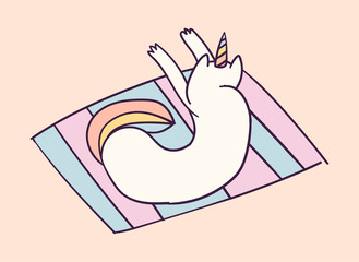 Cute cartoon character cat unicorn, funny vector illustration. T-shirt print graphic art.