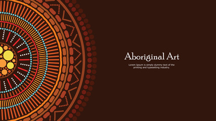 Aboriginal dot art vector banner with text.