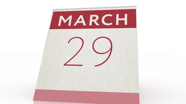 March 29 date. calendar change to March 29 animation