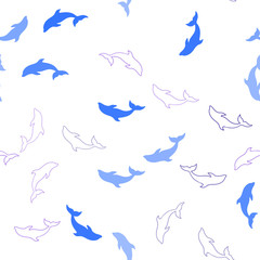 Light Pink, Blue vector seamless template with dolphins. Natural illustration with sea dolphins. Pattern for websites of animals.