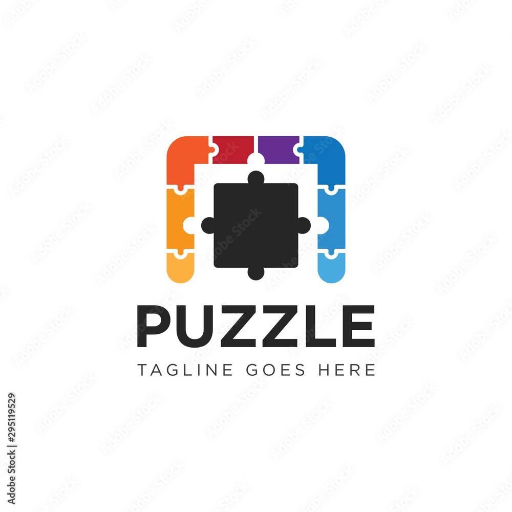 Sticker puzzle logo and icon vector illustration design template