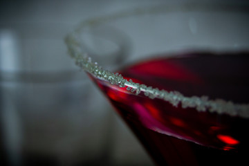sugar rimmed glass, red cocktail