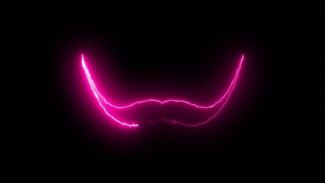 Computer generated abstract background with neon light draws a mustache shape. 3D rendering mustache icon of luminous shiny lines