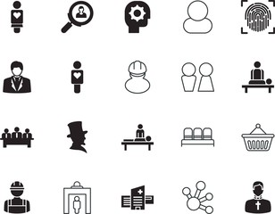 people vector icon set such as: unisex, help, spread, seat, orthodox, gender, manual, candidate, imagination, preaching, workplace, gears, market, presentation, portrait, basin, authentication
