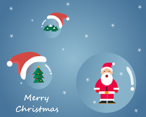 Merry Christmas and happy new year greeting card with cute Santa Claus hat and glass ball.