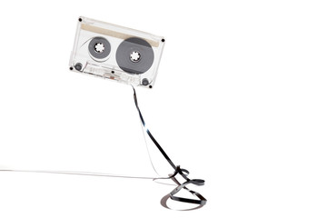 Transparent tape cassette on white background