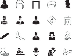 people vector icon set such as: computer, company, policeman, plane, care, manufacture, workman, valentines, shape, factory, barbell, love, success, trip, boundary, tourism, heart, customs
