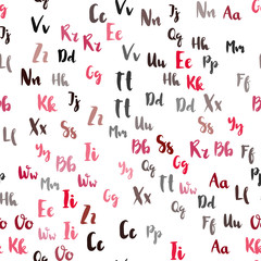 Fototapeta na wymiar Light Red vector seamless backdrop with english symbols. Shining colorful illustration with isolated letters. Pattern for trendy fabric, wallpapers.