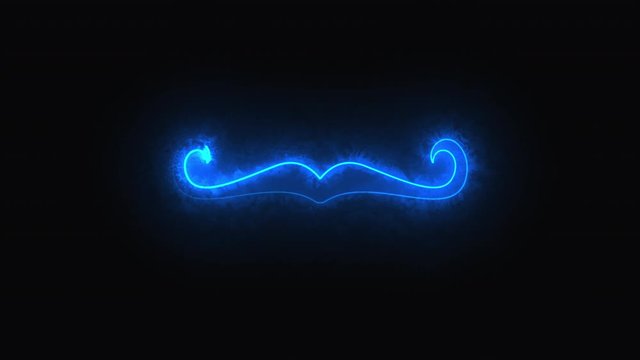 Computer generated abstract background with neon light draws a mustache shape. 3D rendering mustache icon of luminous shiny lines
