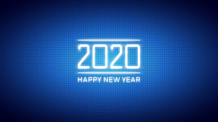 Happy new year 2020 in abstract technology polka dots led on dark blue color background