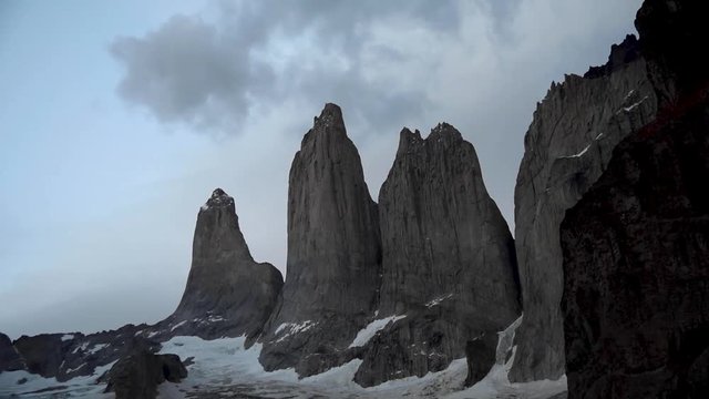 Mirador base de las Torres while backpacking in Torres del Paine National Park in Chilean Patagonia 