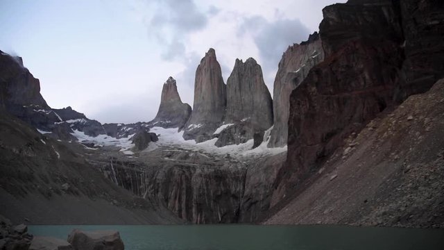 Mirador base de las Torres while backpacking in Torres del Paine National Park in Chilean Patagonia 