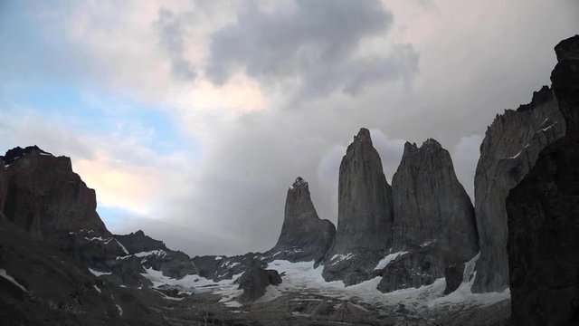 Mirador base de las Torres while backpacking in Torres del Paine National Park in Chilean Patagonia 