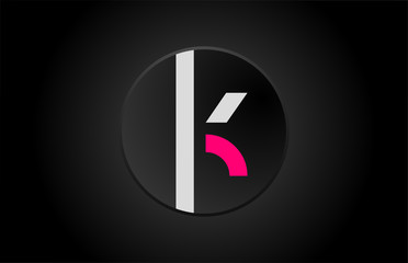 alphabet letter k black circle pink white logo icon design