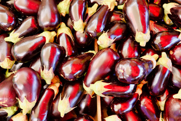 A pile of fresh aubergines egg plants