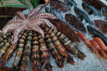 Fresh fish platter outside a restaurant