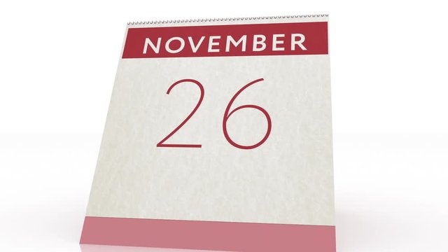 November 26 date. calendar change to November 26 animation